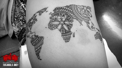 #worldmap #henna #mandala #polynesian thigh tattoo