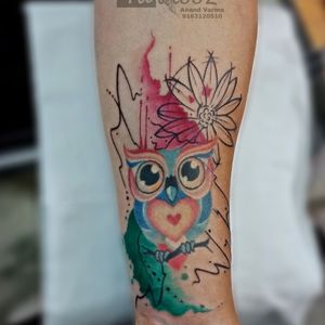 Water color owl tattoo