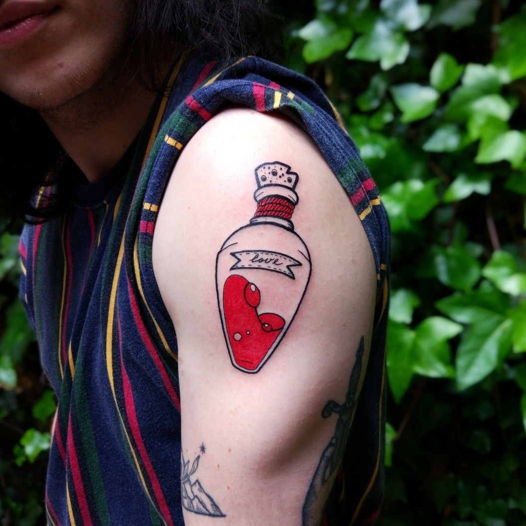 Kevin OConnell on Instagram Love potion bottle for Alex  paragontattoo          tattoos tattoodaily   Bottle tattoo Tattoos Tattoo  styles