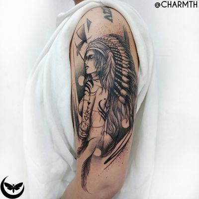 indian feather tattoos on shoulder