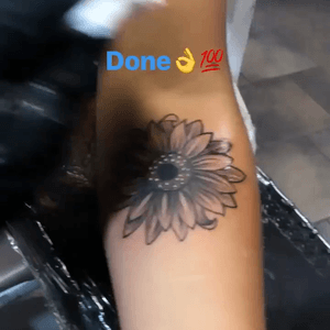 Sunflower tattoo first time getting a tattoo shes n love with it 