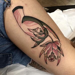 Hamsa and flower tattoo by Cloditta - Still Not Asking For It: Red Point Tattoo does global tattoo flash event - #RedPointTattoo #StillNotAskingForIt #tattooflash #tattooflashevent #Cloditta #womensempowerment #solace