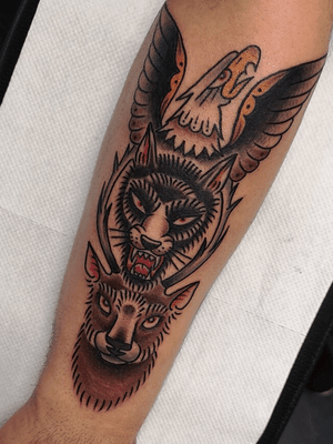 #traditional #traditionaltattoo #oldschool #wolf #deer #eagle #bold #colortattoo #totem 