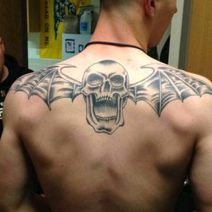 This was my first tatto ever done. #a7x #skulltattoo #backtattoo #Black 