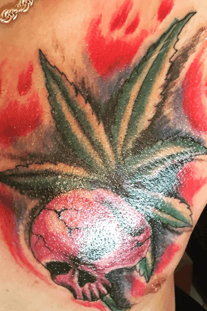 Weed leaf tattoo burning with skull 