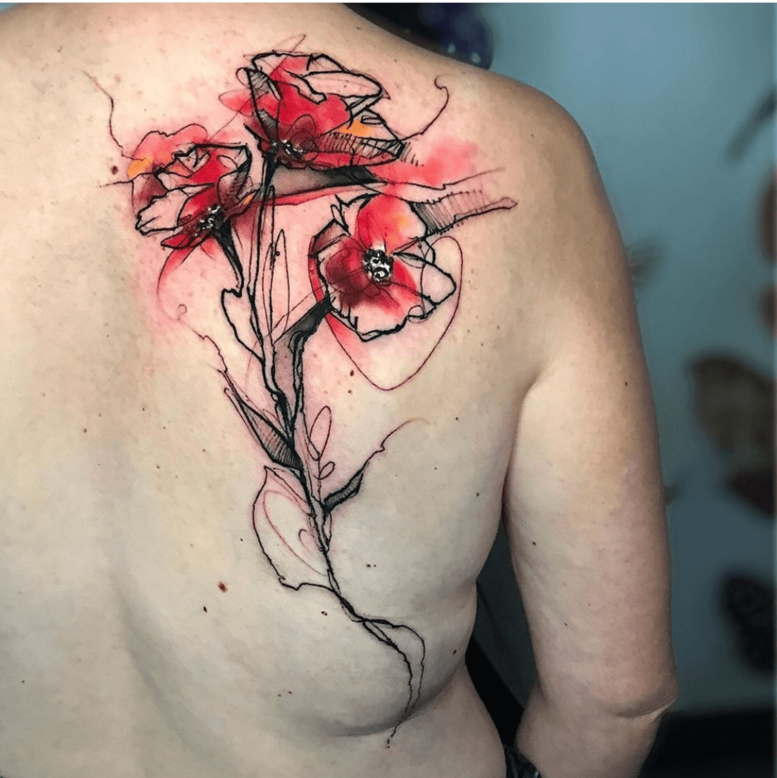 watercolor poppy tattoo