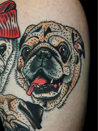 Dog tattoo by Alex Zampirri #AlexZampirri #upperleg #leg #color #traditional #dogtattoos #dog #dogs #petportrait #animal #bff #pet #canine