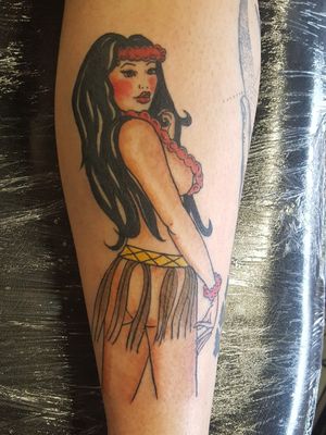 Traditional pin up Hawaiian girl inspired by Sailor Jerry 