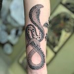 Chicano tattoo by #AlejandroLopez #chicano #chicanotattoo #blackandgrey #traditional #oldschool #illustrative #cobra #snake #reptile #forearm #arm