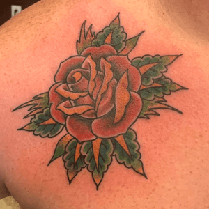 Classic traditional rose I made.. thanks for looking #blacklagoontattoo #dtsj #traditionaltattoo #sanjose #sj #sf #colortattoo