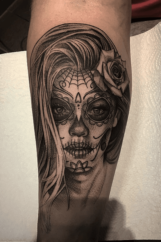 50 Stunning Sugar Skull Tattoo Design Ideas  Their Meanings  Feminine  skull tattoos Lace skull tattoo Sugar skull tattoos