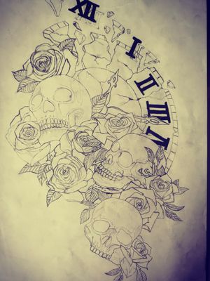 Clock skulls and roses