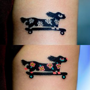 Dog tattoo by ZziZzi #zzizzi #skateboard #weinerdog #daschund #forearm #arm #dogtattoos #dog #dogs #petportrait #animal #bff #pet #canine