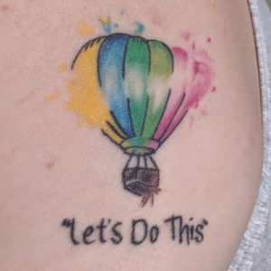 My first and only tattoo as of now. I never thought I would get one. But with my boyfriend I would do anything. We were on a walk to get breakfast during our one year anniversary weekend. We saw the tattoo shop and changed our mind about breakfast. We chose our tattoos right then and there. The hot air balloons represent when we saw them on our first date and chased after them to keep watching them. And the phrase is basically our motto in life. For a great example, getting the tattoos. He has a somewhat matching one on the opposite shoulder blade. 💖