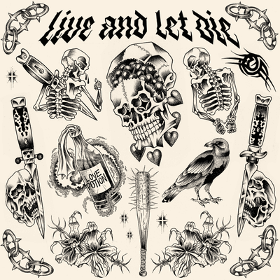 New flashs available. Booking: mikeend666@gmail.com or DM/ flashbook available on request. #tattoo #flash #flashtattoo #tattooflash #flashsheet #letteringtattoo #skeleton #crow #baseballbat #knife #blade #skull #chain #tribal #hearts #flower #orchids #ba