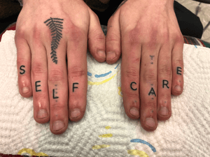 #fingertattoos #lettering #selfcare #DaveBorjes #daveborjestattoo