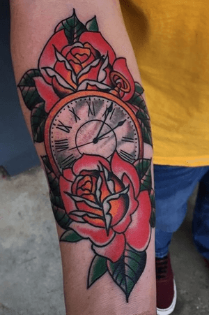 Would love to do more roses and clocks in this style...follow me on IG @bigbelliedrudeboy