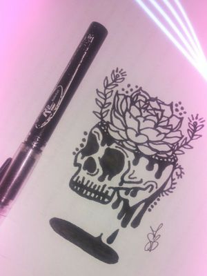 Dripping succulent skull drawn by me #drip #skull #succulent #flowers 