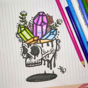 Dripping skull filled with crystals drawn by me #crystals #wicca #witchcraft #skull #drip 
