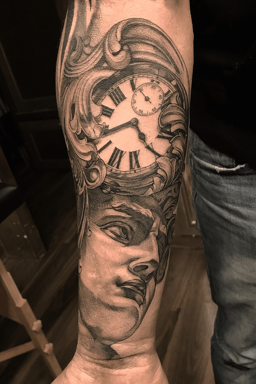 Ancient Greek themed sleeve  Video of a completed Greek sleeve i tattooed  for Jordan over 4 sessions On the outside of the arm is Perseus and  Medusa On the inside is