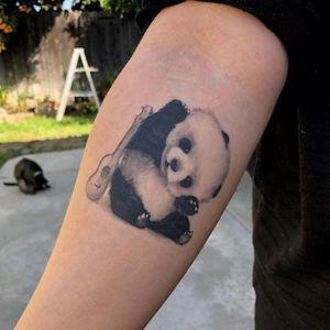 #Panda with #guitar tattoo by Monikka #blackandgreytattoo 