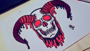 Dripping horned skull drawn by me #skull #drip #creepy 