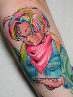 Colorful tattoo by Steven Compton #StevenCompton #forearm #dragonballz #arm #anime #manga #cartoon #tattooedtattoo #newschool #colorfultattoo #colorful #color #vibrant