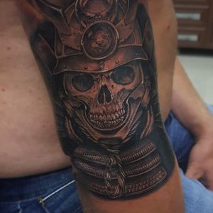 Samurai Skull tattoo in black and grey