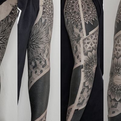 geometric blackwork sleeve - Tattoo by Hannah Wolf #HannahWolf 