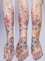 Half sleeve tattoo by Silo #Silo #arm #forearm #hand #flowers #floral #color #watercolor  #tattoodo #tattoodoapp #tattoodoappartists #besttattoos #awesometattoos #tattoosforgirls #tattoosformen #cooltattoos