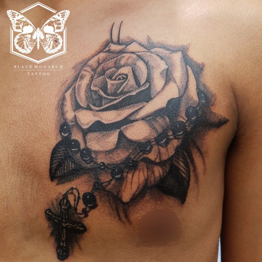 rose and rosary tattoo rosarytattoo rosetattoo i did a few days ago   By Manny P  Tattoo Artist  Facebook