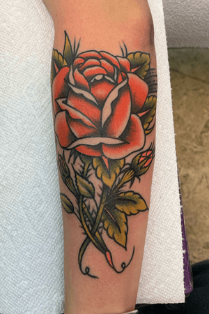 Drawn on traditional rose on a forearm 