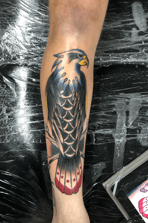 Old school traditional eagle from knee to ankle 