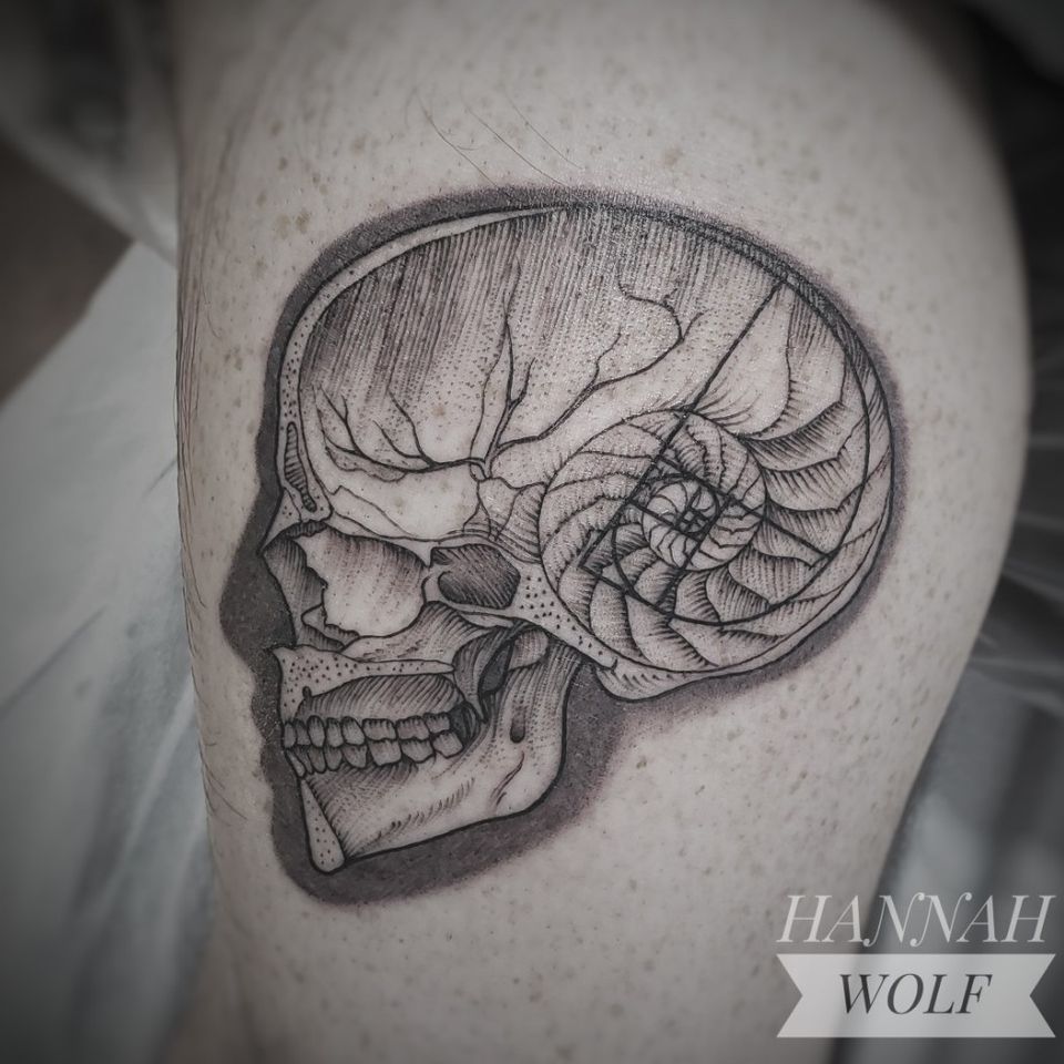 Tatuaje de calavera geométrica sagrada por Hannah Wolf #HannahWolf