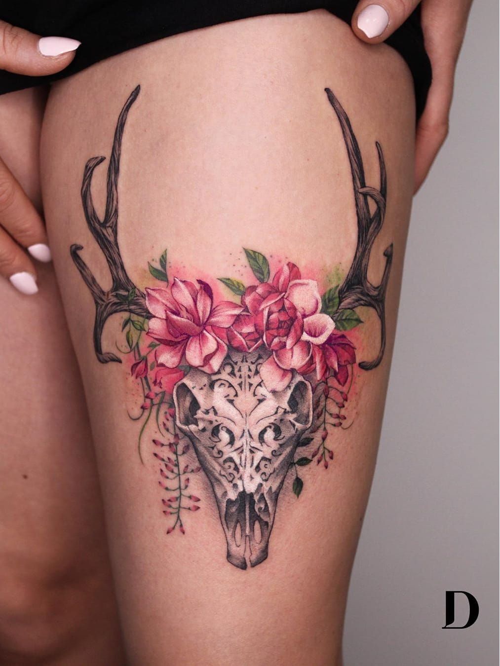 10 Deer Skull With Flowers Tattoo Designs  PetPress  Antler tattoos  Feminine skull tattoos Flower tattoos