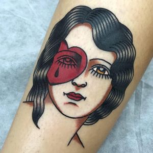 Arm tattoo by La Dolores #LaDolores #ladyhead #portrait #lady #heart #tear #sadgirl #love #color #traditional  #tattoodo #tattoodoapp #tattoodoappartists #besttattoos #awesometattoos #cooltattoos