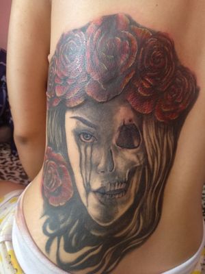 #girl,skull,rose tattoo#