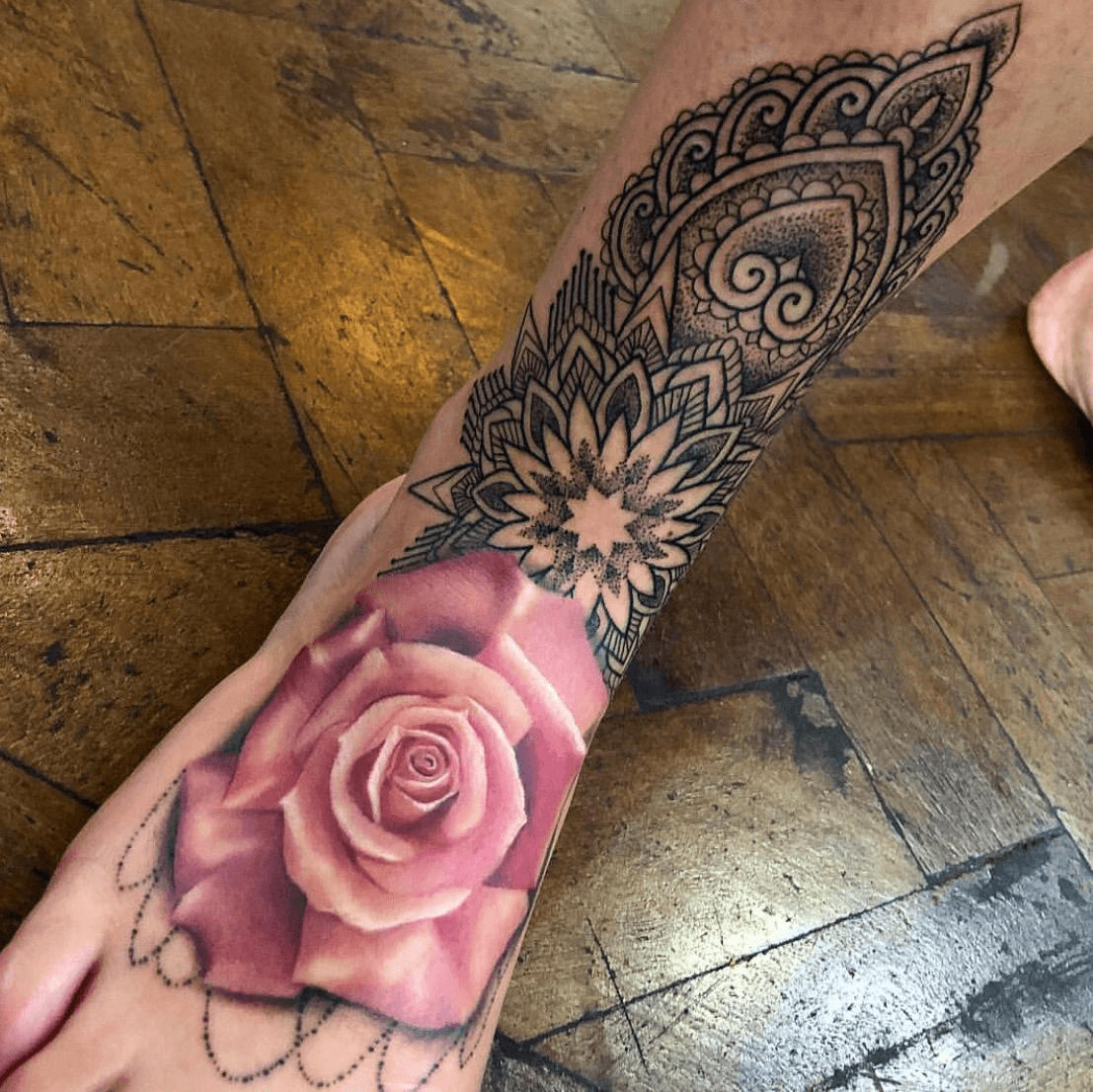 Tattoo uploaded by Vintage Inx • Realistic rose and mandala by