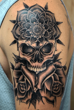 Custom geometric skull with roses 