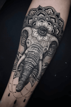 Something a bit different from @hobotattoo, realistic elephant and mandala mash up. 