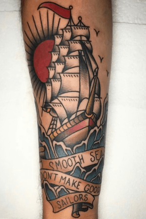 Traditional ship by @squiretattooer 