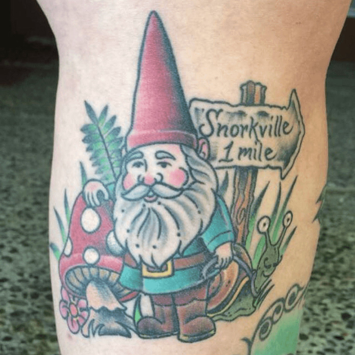 Gnome on a bad trip Paul Nycz Iron Heart Tattoo Des Moines Iowa   rtraditionaltattoos