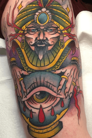Traditional Zoltar for Saff’s circus themed sleeve by @squiretattooer 