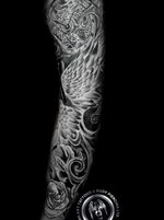 A black and grey sleeve I did for a client in remembered of his father that had passed away he gave me a lot of freedom with the design so it was especially great to tattoo. Thank you and I will always be grateful and honored that you carry my art.