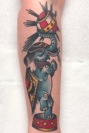 Traditional style circus elephant by @squiretattooer 