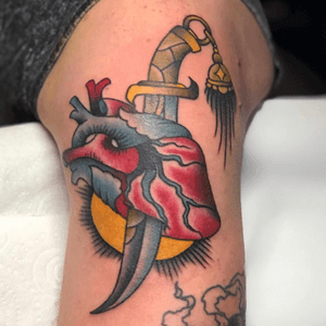Trad heart and dagger by @squiretattooer 