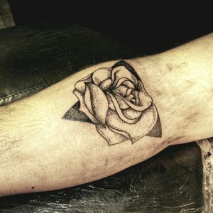 Rose tattoo. Black flower geometric tattoo. Pointillism. Puntillismo 
