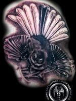 NEW ZEALAND FANTAIL BIRD that I did on a German ladys leg as a momento of her time in New Zealand The fantail is an Iconic bird of NZ it moves like a fairy random fast movement intriguing to watch, mesmerising 