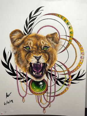 Color lioness with some beading! Loved working on this piece.