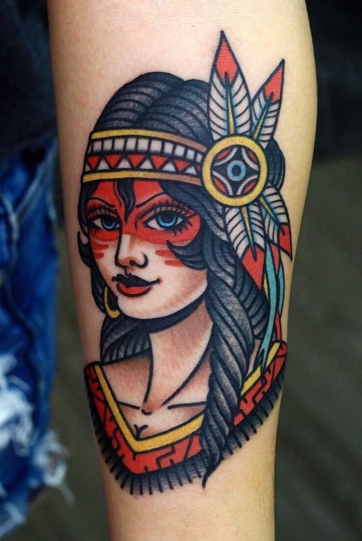 traditional indian girl head tattoo